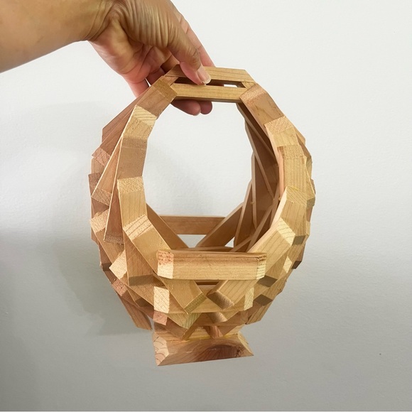 Vintage Midcentury Wood Block Geometric Handmade Fruit Basket Planter Retro SM - Picture 9 of 9